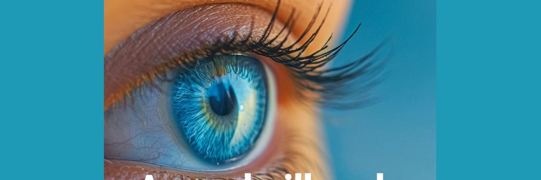 Nahaufnahme eines blauen Auges mit langen Wimpern, darüber der Schriftzug 'Ärzteblatt Rheinland-Pfalz 12|24' und darunter 'Augenheilkunde in Rheinland-Pfalz'.